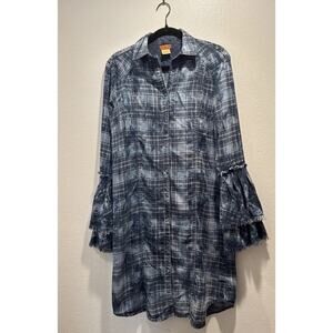 Scully Western Dress Women’s‎ Size Small Long Sleeve Blue Tie Dye Plaid Country